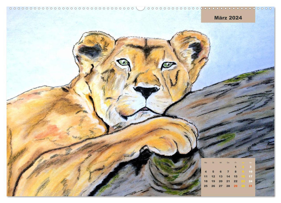 PortraiTierART Big Cats - Wonderful Portrait Drawings (CALVENDO Wall Calendar 2024) 