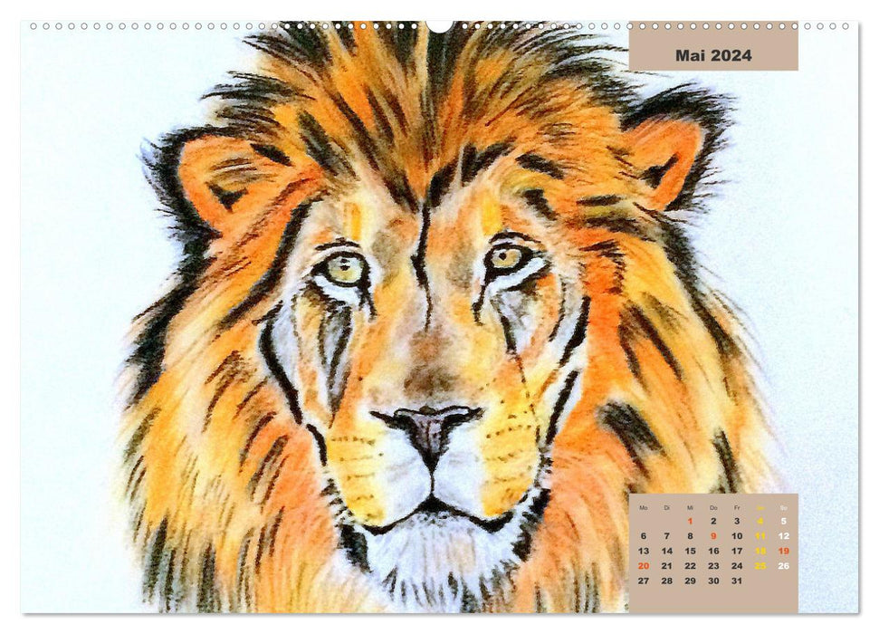 PortraiTierART Big Cats - Wonderful Portrait Drawings (CALVENDO Wall Calendar 2024) 