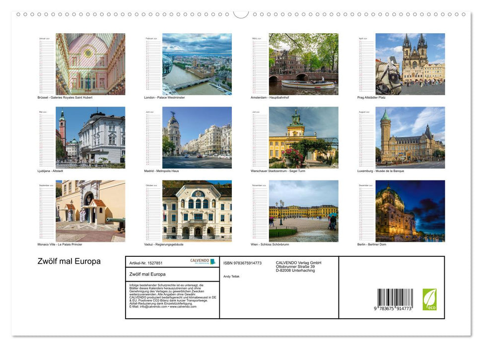 Douze fois Europe (Calendrier mural CALVENDO Premium 2024) 