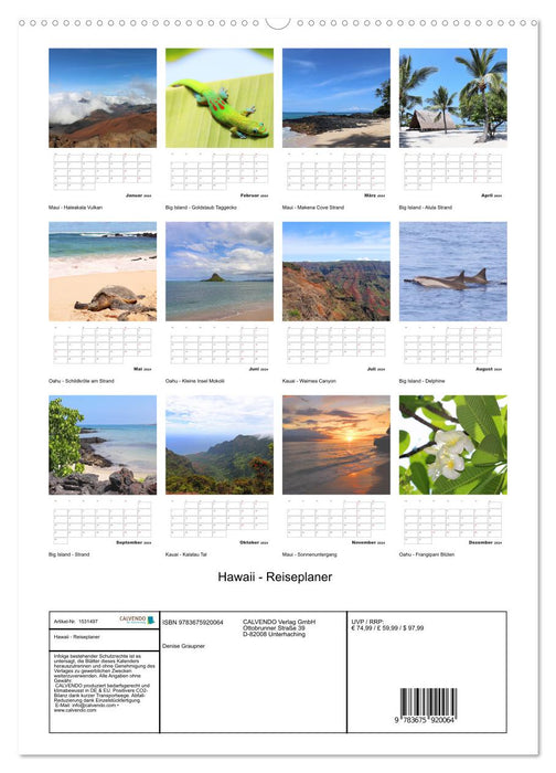 Hawaii - Reiseplaner (CALVENDO Premium Wandkalender 2024)