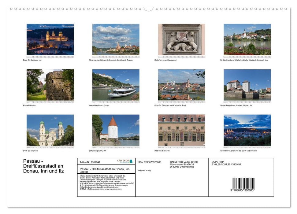 Passau - Dreiflüssestadt an Donau, Inn und Ilz (CALVENDO Premium Wandkalender 2024)