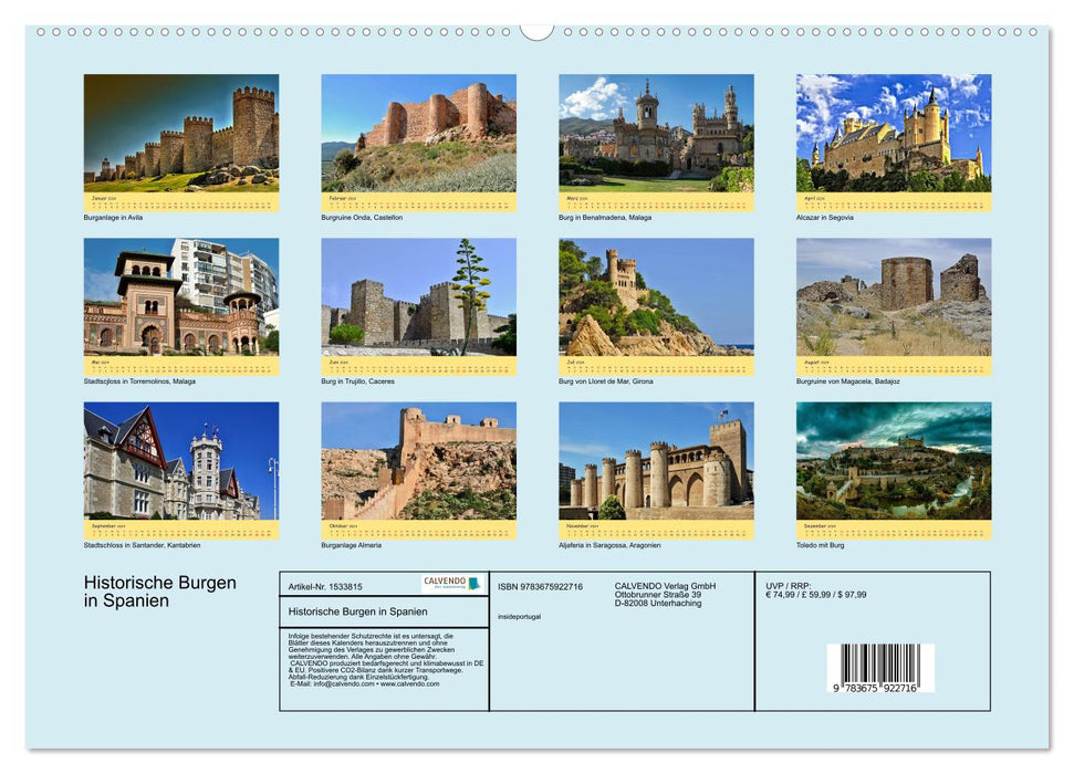 Historical castles in Spain (CALVENDO Premium Wall Calendar 2024) 