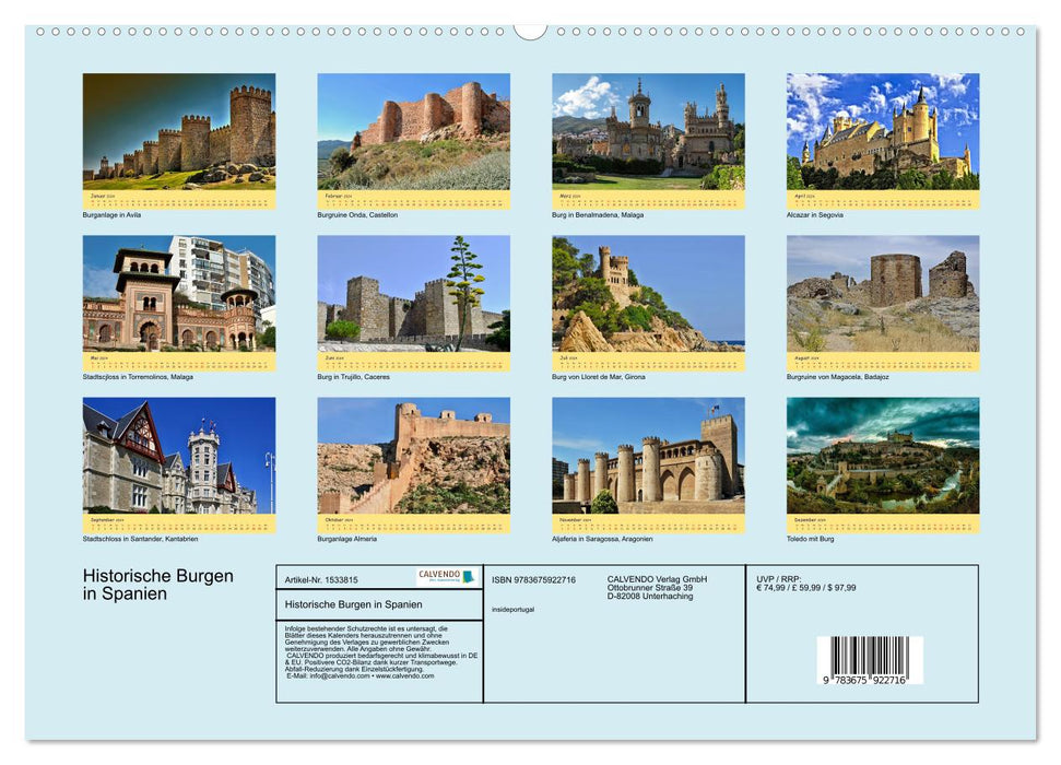 Châteaux historiques en Espagne (Calendrier mural CALVENDO Premium 2024) 