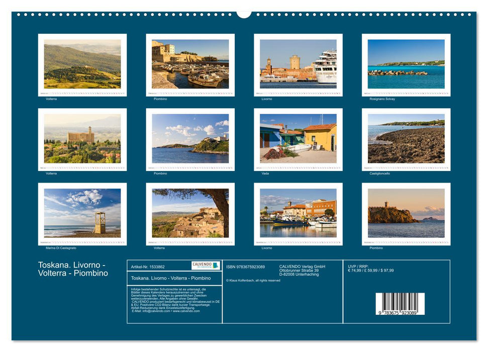 Toscane. Livourne - Volterra - Piombino (Calvendo Premium Wall Calendar 2024) 