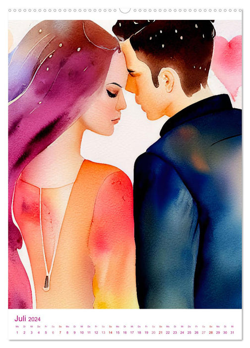 Love couples 2024. Togetherness and tenderness in romantic watercolors (CALVENDO Premium Wall Calendar 2024) 