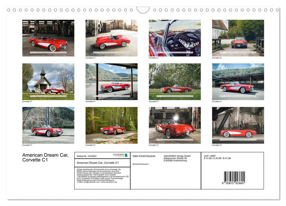 American Deam Car Corvette C1 (CALVENDO Wall Calendar 2024) 