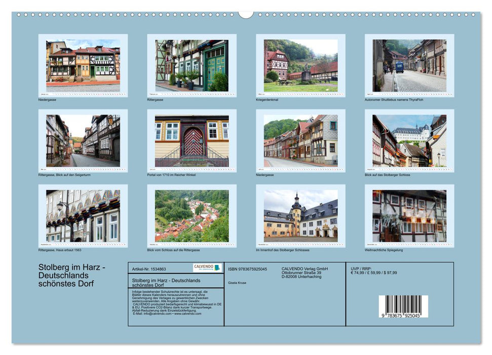 Stolberg in the Harz - Germany's most beautiful village (CALVENDO Premium Wall Calendar 2024) 