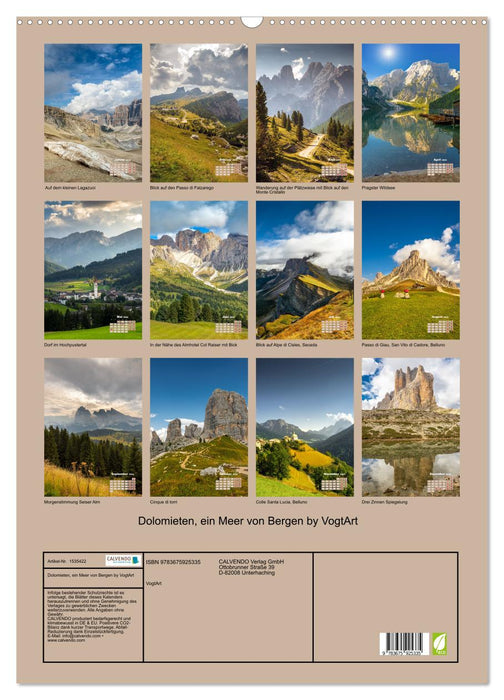 Dolomites, a sea of ​​mountains by VogtArt (CALVENDO wall calendar 2024) 