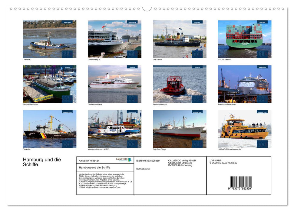 Hamburg and its ships - photographed by Ralf Kretschmer (CALVENDO wall calendar 2024) 
