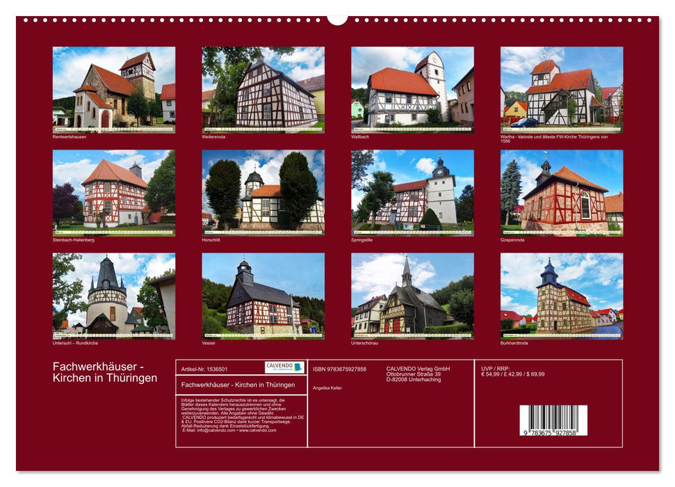 Fachwerkhäuser - Kirchen in Thüringen (CALVENDO Wandkalender 2024)