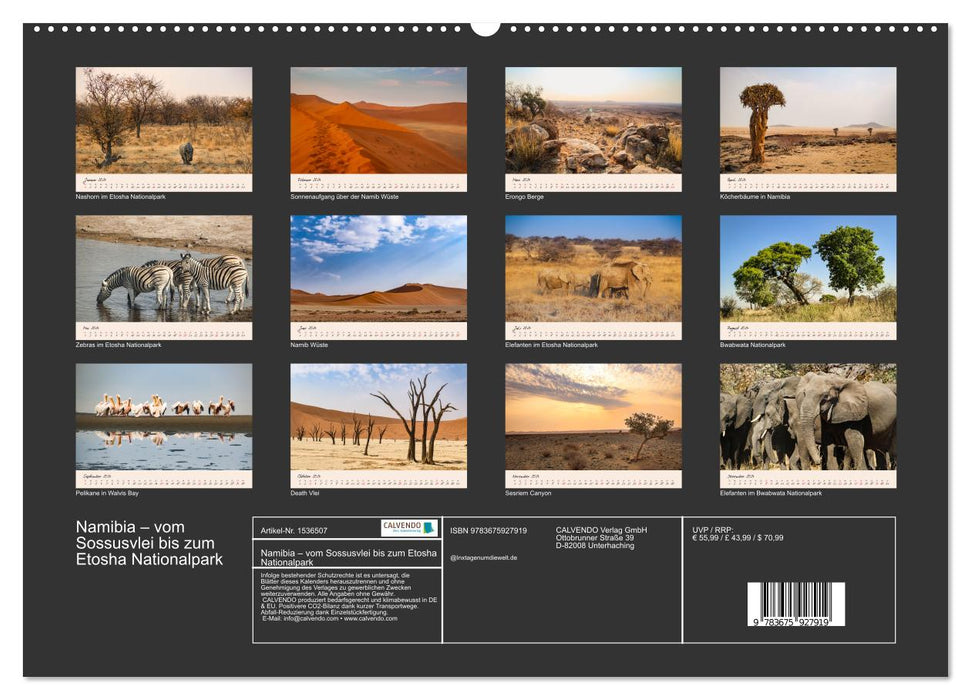 Namibia - Vom Sossusvlei bis zum Etosha Nationalpark (CALVENDO Wandkalender 2024)