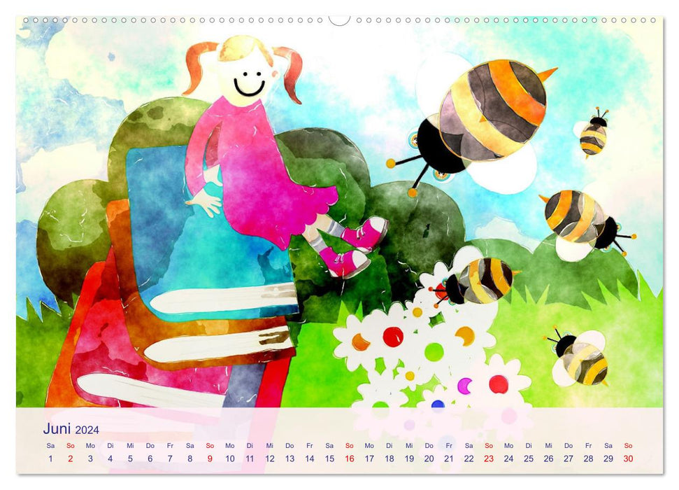 Glückliche Kindheit. Duftiger Aquarell Kinderkalender (CALVENDO Premium Wandkalender 2024)