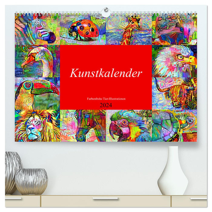 Kunstkalender. Farbenfrohe Tier-Illustrationen (CALVENDO Premium Wandkalender 2024)