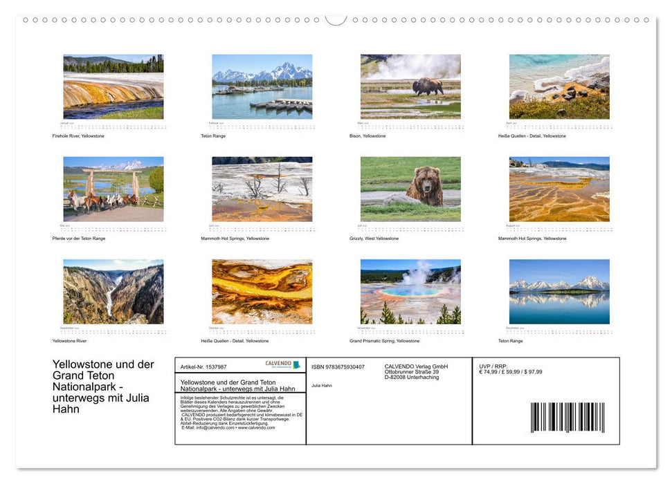 Yellowstone und der Grand Teton Nationalpark - unterwegs mit Julia Hahn (CALVENDO Premium Wandkalender 2024)