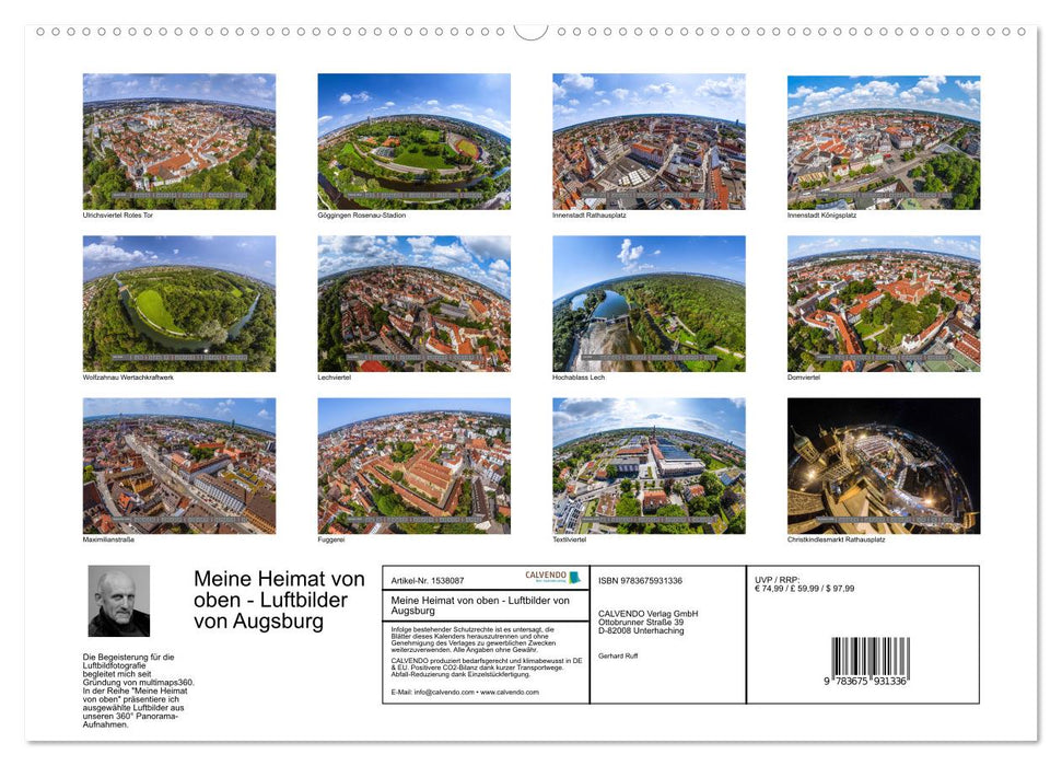 Meine Heimat von oben - Luftbilder von Augsburg (CALVENDO Premium Wandkalender 2024)