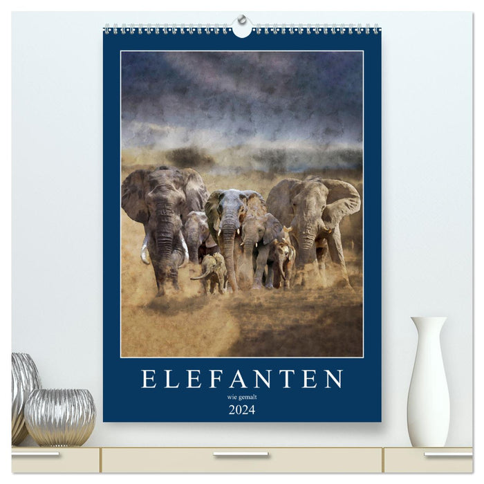 Elefanten - wie gemalt (CALVENDO Premium Wandkalender 2024)