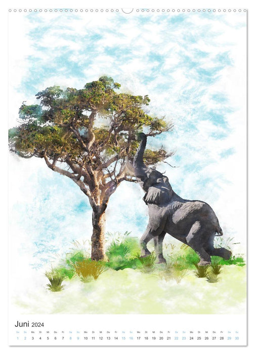 Elefanten - wie gemalt (CALVENDO Premium Wandkalender 2024)