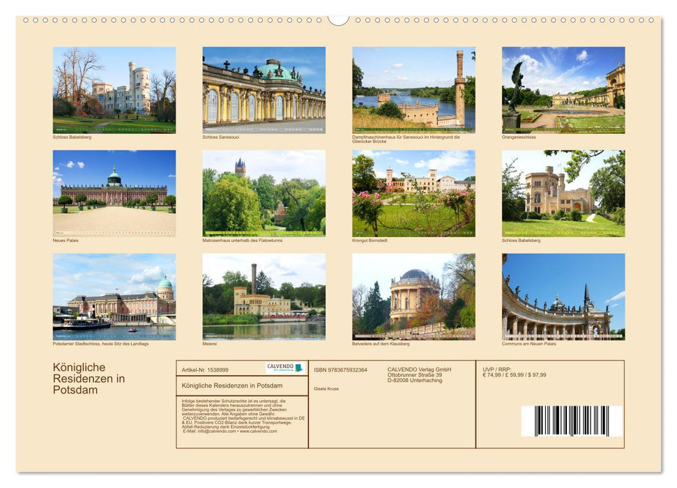 Königliche Residenzen in Potsdam (CALVENDO Premium Wandkalender 2024)