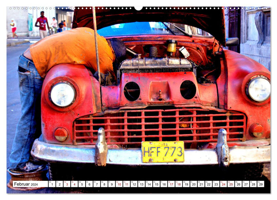 Oldtimer-Werkstatt Kuba - Auto-Reparatur in den Straßen Havannas (CALVENDO Premium Wandkalender 2024)