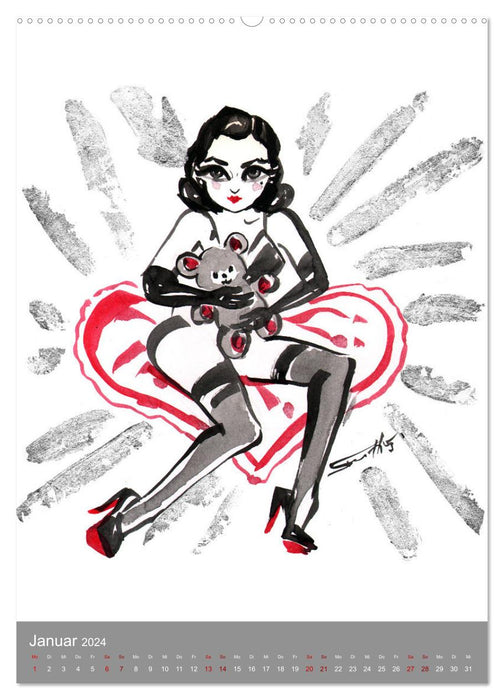 SEXY DOLLS - süße Pin-up Illustrationen, Zeichnungen, Grafiken und Malerei der Marke "Burlesque up your wall" von Sara Horwath (CALVENDO Premium Wandkalender 2024)