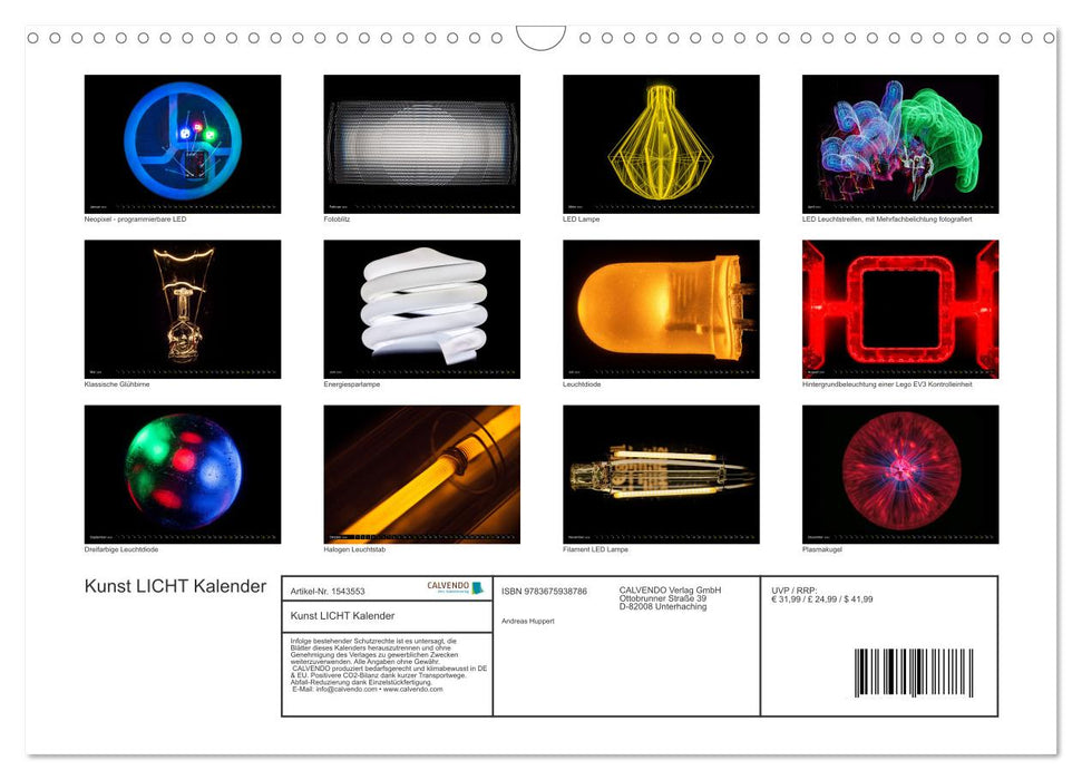 Kunst LICHT Kalender (CALVENDO Wandkalender 2024)