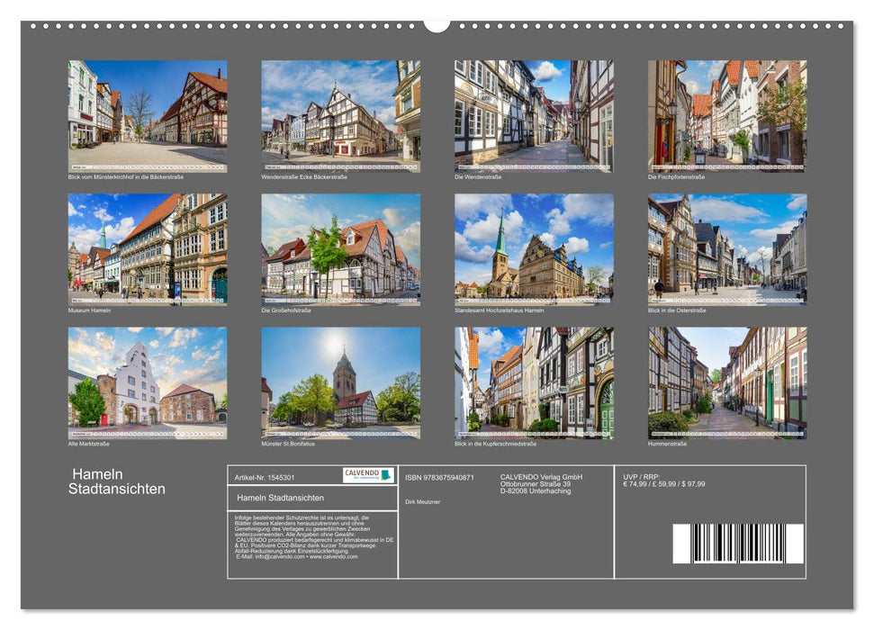 Vues de la ville de Hameln (Calendrier mural CALVENDO Premium 2024) 