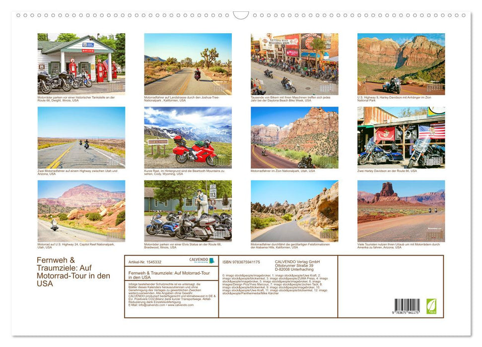 Destinations d'errance et de rêve : En voyage à moto aux USA (calendrier mural CALVENDO 2024) 