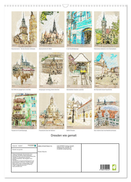Dresden wie gemalt (CALVENDO Wandkalender 2024)