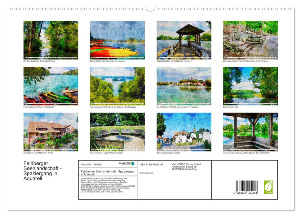 Feldberger Seenlandschaft - Spaziergang in Aquarell (CALVENDO Premium Wandkalender 2024)