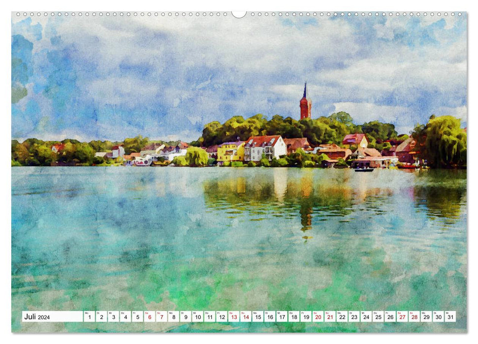 Feldberger Seenlandschaft - Spaziergang in Aquarell (CALVENDO Premium Wandkalender 2024)