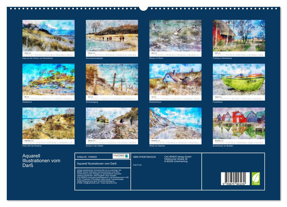 Watercolor illustrations from Darß (CALVENDO Premium Wall Calendar 2024) 