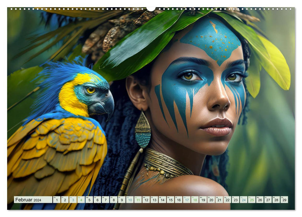Exotische Frauenportraits im Dschungel (CALVENDO Wandkalender 2024)
