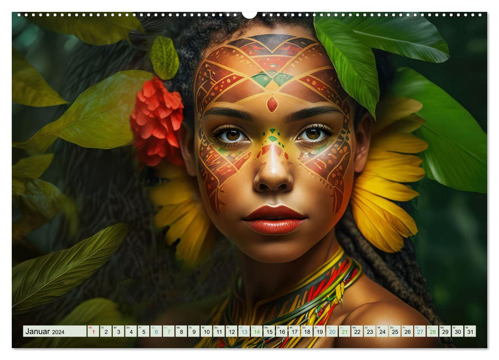 Exotic women portraits in the jungle (CALVENDO Premium Wall Calendar 2024) 