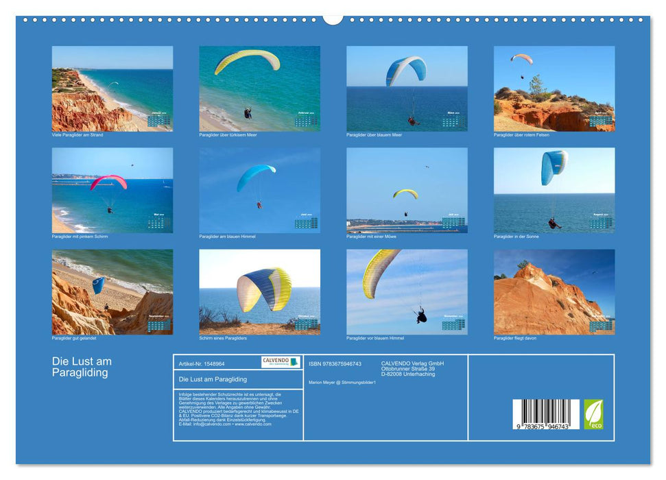 Die Lust am Paragliding (CALVENDO Premium Wandkalender 2024)