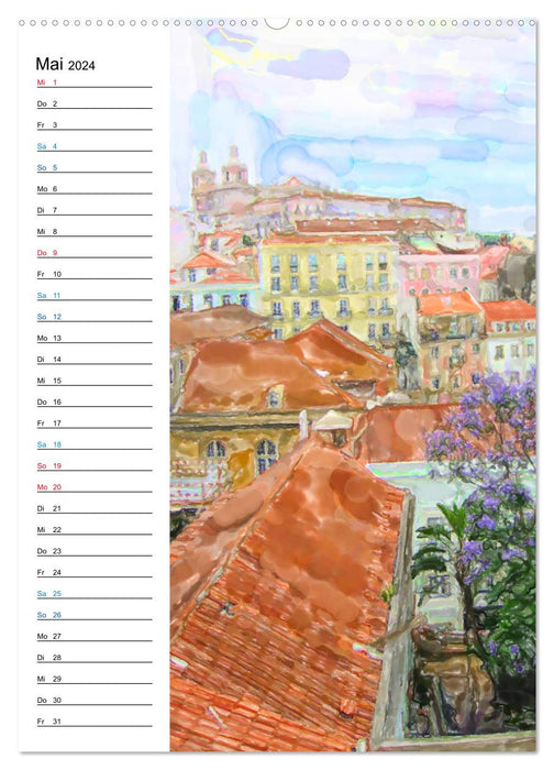 Hauptstadt Lissabon - Aquarell Illustrationen (CALVENDO Premium Wandkalender 2024)