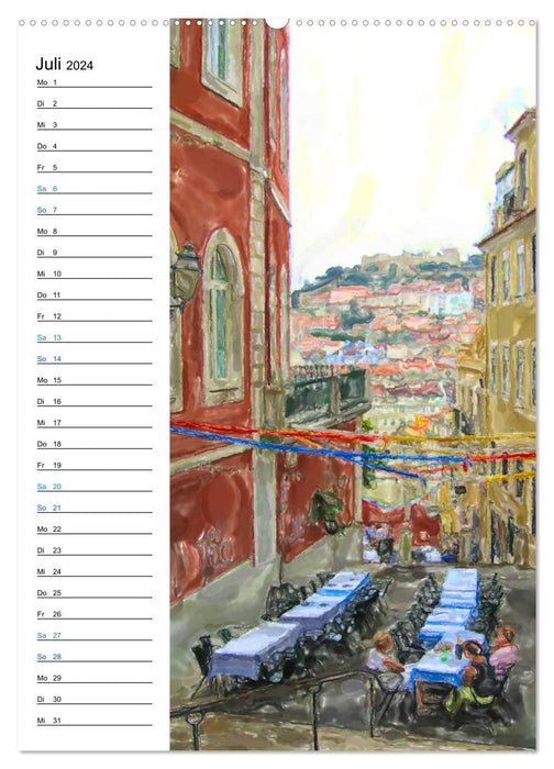 Hauptstadt Lissabon - Aquarell Illustrationen (CALVENDO Premium Wandkalender 2024)