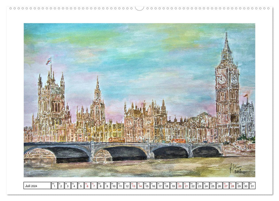 London in stillen Aquarellen (CALVENDO Premium Wandkalender 2024)