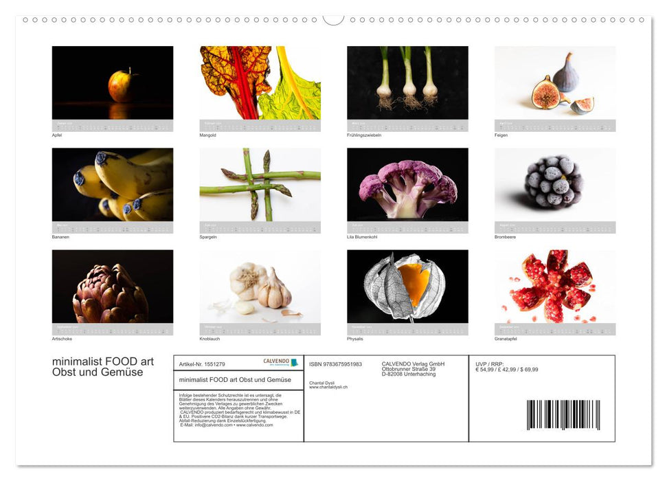 minimalist FOOD art Obst und Gemüse (CALVENDO Wandkalender 2024)