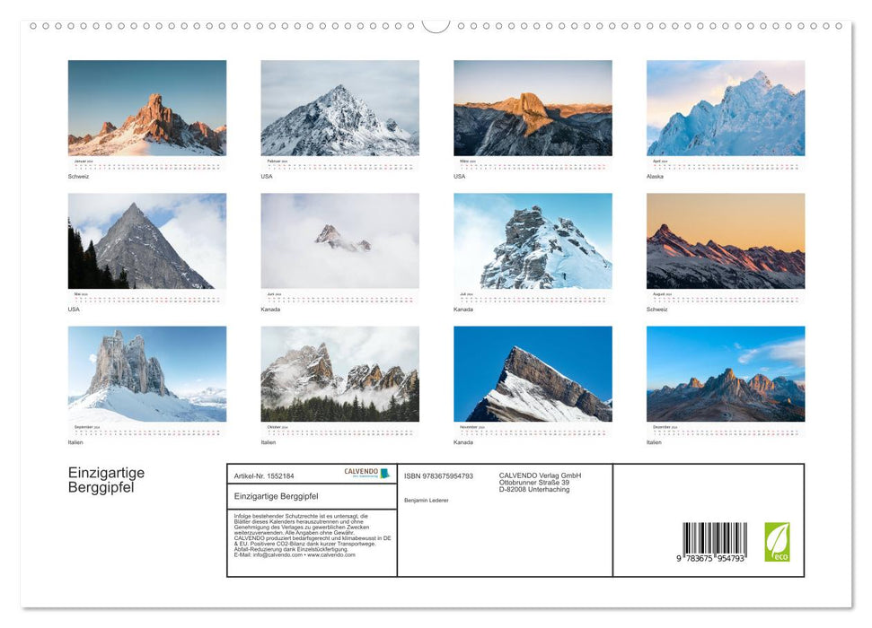 Einzigartige Berggipfel (CALVENDO Premium Wandkalender 2024)