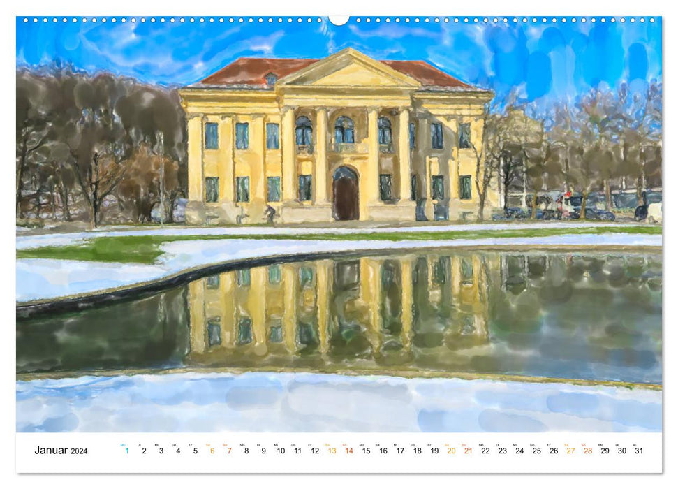 München - Bayerns Landeshauptstadt in Aquarellfarben (CALVENDO Premium Wandkalender 2024)