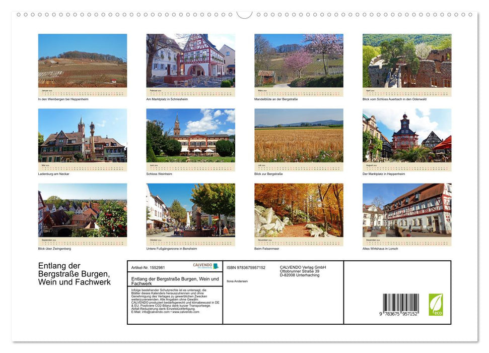 Entlang der Bergstraße Burgen, Wein und Fachwerk (CALVENDO Premium Wandkalender 2024)