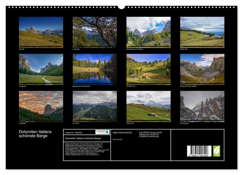 Dolomites Italy's most beautiful mountains (CALVENDO Premium Wall Calendar 2024) 
