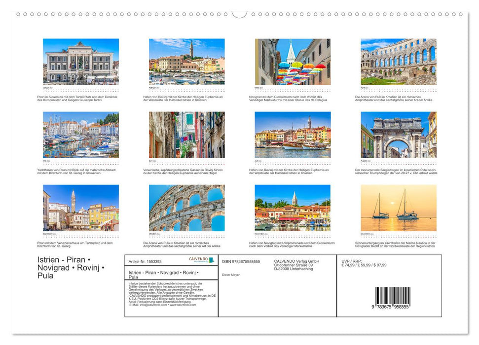 Istrien - Piran • Novigrad • Rovinj • Pula (CALVENDO Premium Wandkalender 2024)