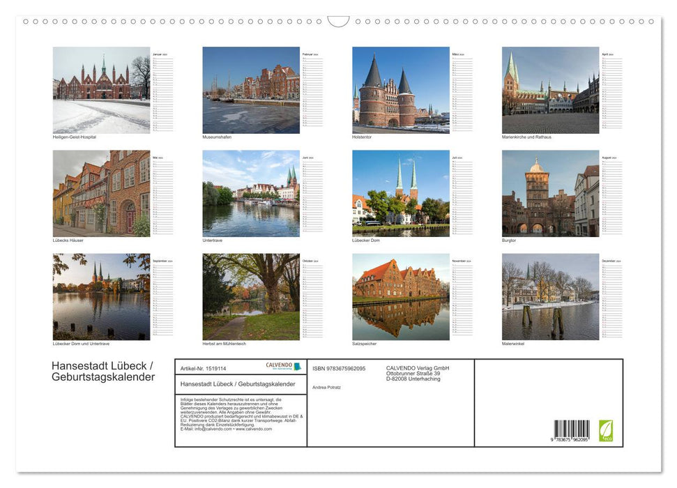 Hansestadt Lübeck / Geburtstagskalender (CALVENDO Wandkalender 2024)