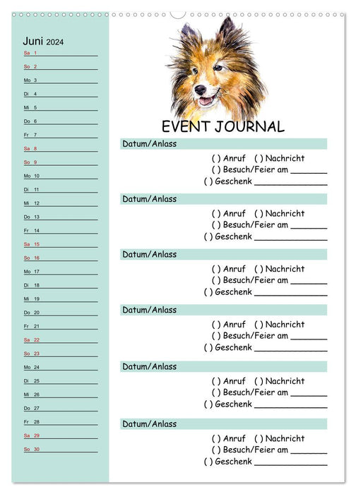 B-DAY PLANER - Aquarell Hunderassen - Für Termine, Geschenke, Eventdetails & mehr (CALVENDO Premium Wandkalender 2024)