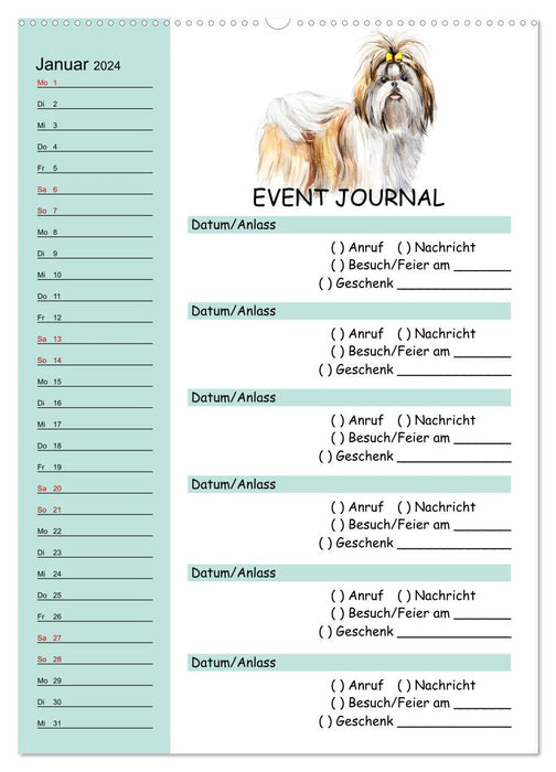 B-DAY PLANER - Aquarell Hunderassen - Für Termine, Geschenke, Eventdetails & mehr (CALVENDO Wandkalender 2024)