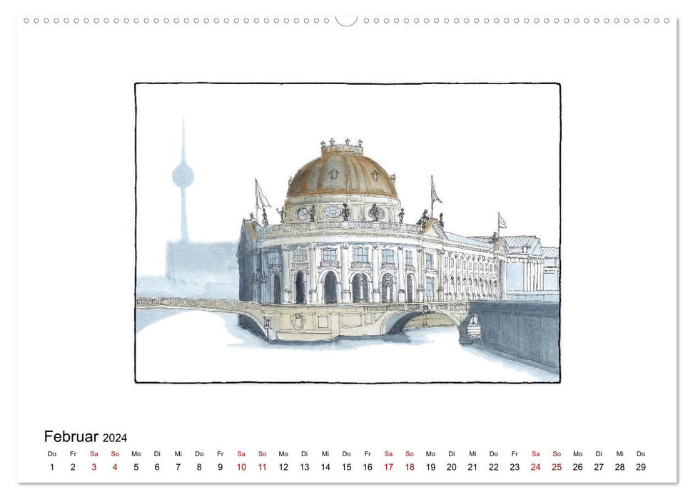 Berlin - in Tinte und Aquarell (CALVENDO Wandkalender 2024)