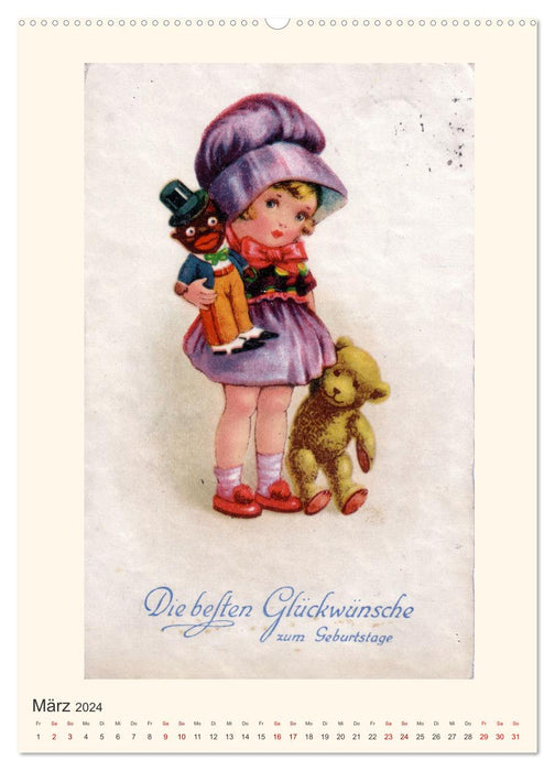 Erste Liebe - Teddybären auf alten Ansichtskarten (CALVENDO Wandkalender 2024)