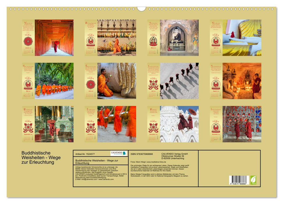 Sagesse bouddhiste - chemins vers l'illumination (calendrier mural CALVENDO 2024) 