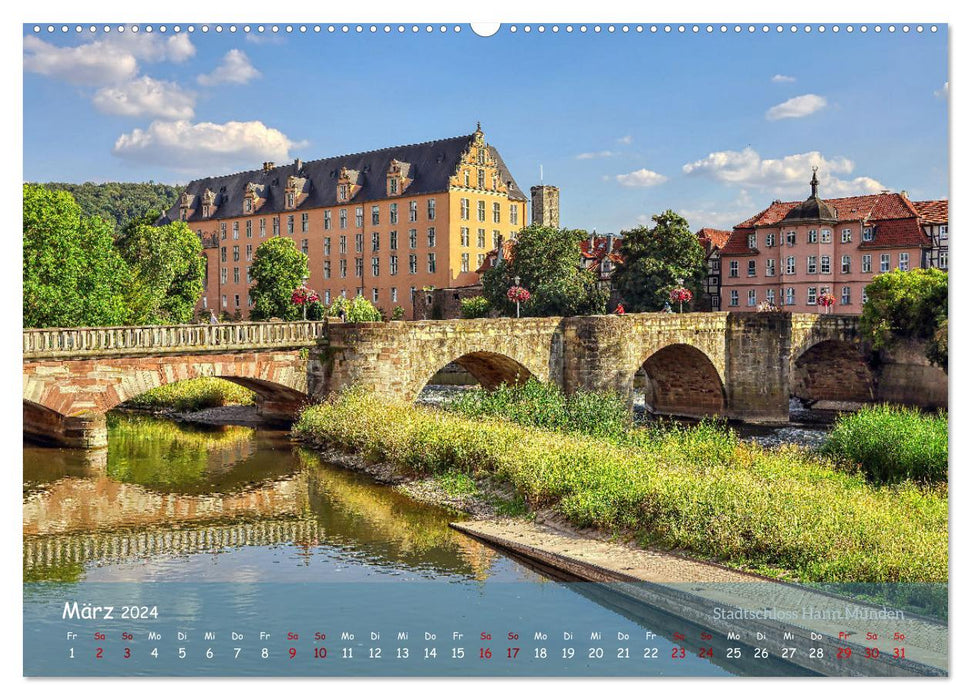 Burgen, Schlösser, Herrenhäuser im Weserbergland (CALVENDO Premium Wandkalender 2024)